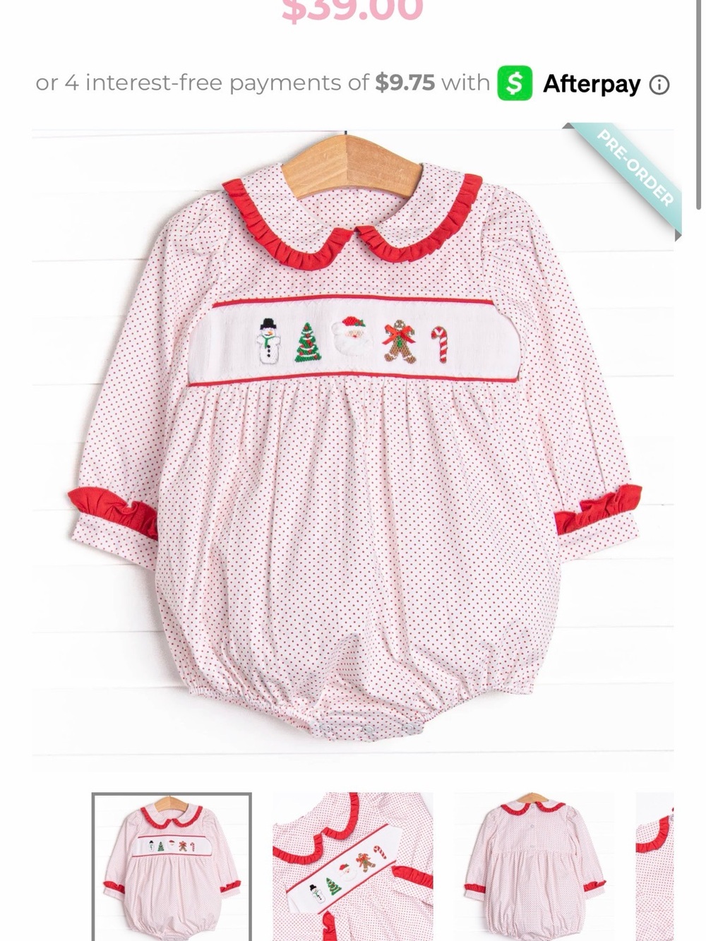 Baby Girls Pink Holiday Smocked One-Piece with Red Trim